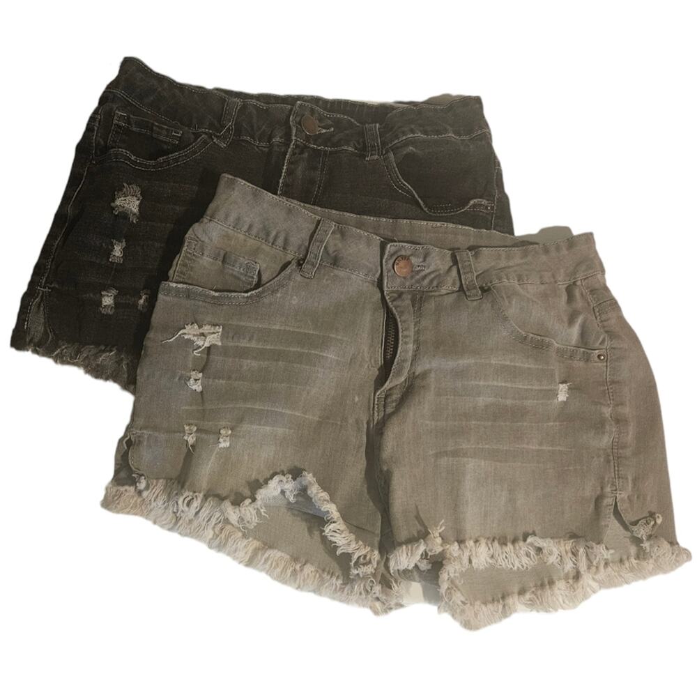 Bundle of 2 Denim jean distressed cutoff shorts Black and Gray sz Med